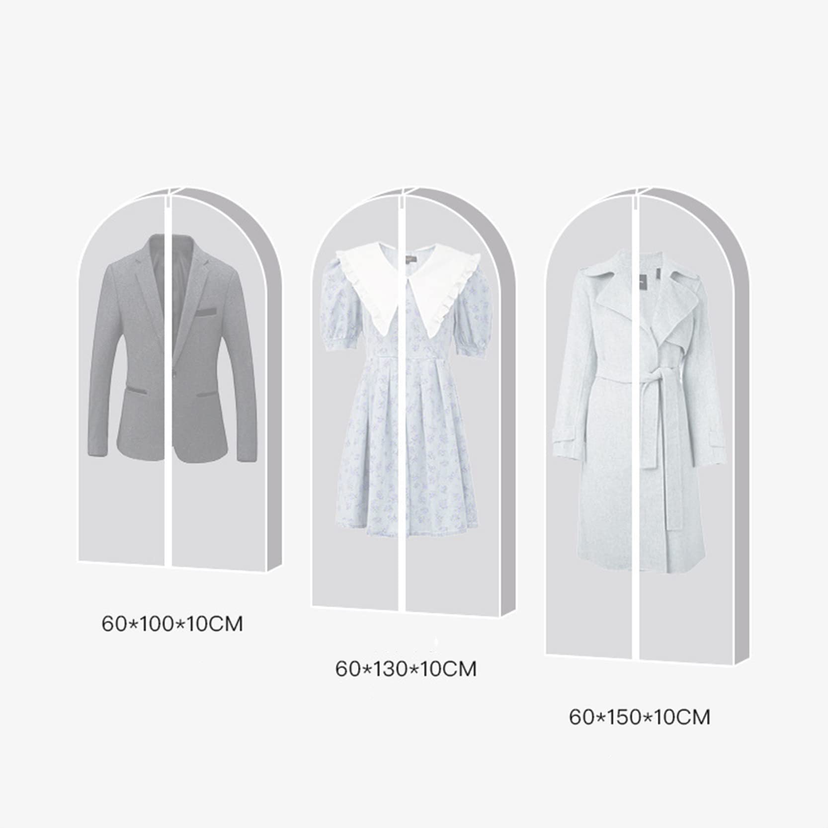Fundas para Ropa con Cremallera,Paquete de 2 Fundas para Ropa Transpirables a Pra Ropa Colgantes Translúcidas Fundas para Trajes Bolsas Protectoras para Abrigo Vestido Largo,Grey-60x10x130cm