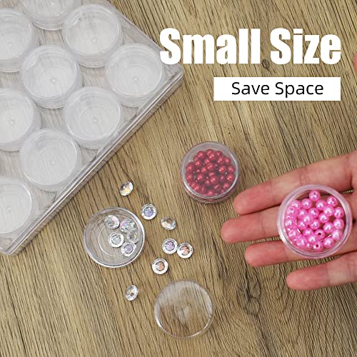 Image of Clear Plastic Bead Storage Containers Round 24 Grids Transparent Organizer Jars for Diamond Pigments Glitters Cosmetics Sample Jar