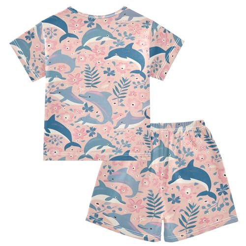 ALAZA Dolphin Leaf Fish Pajamas Short Sleeve 2 Piece Sleepwear Top and Bottom Pajama Set Unisex2