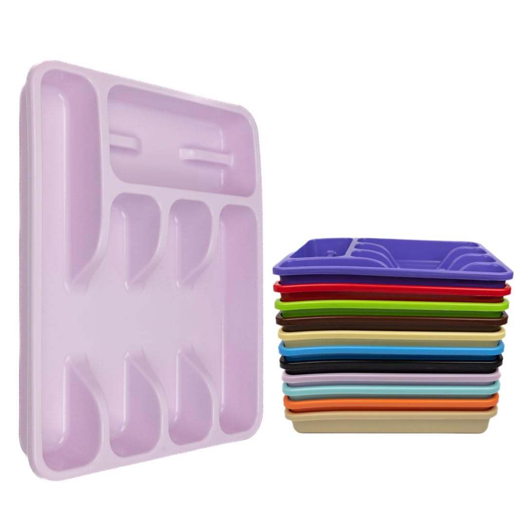 ECO Plastic Large Cutlery Drawer Organiser | 6 Compartment Cutlery Tray for Drawers | Multi Color Cutlery Trays for Kitchen Drawers | Kitchen Drawer Organiser for Forks, Spoons & Knives