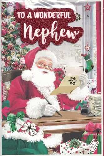 Nephew christmas card. Traditional festive xmas scene. 9 x 6 inches. OE.