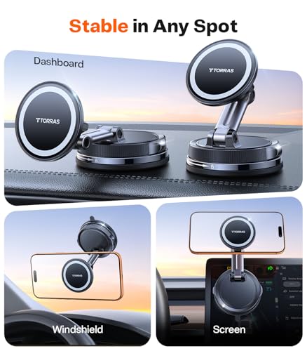 TORRAS 2026 Magnetic Dashboard Car Mount (24 Magnets, Suction-Cup) — view 2