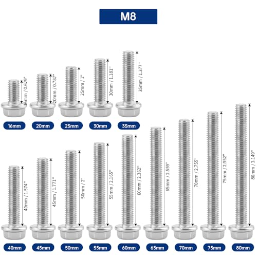 Image of M8-1.25 x 40mm Serrated Flange Hex Bolts + Flange Nut + Flat Washer + Lock Washer Combo Pack, 304 Stainless Steel 18-8, for Automotive & Machinery, 16 Sets