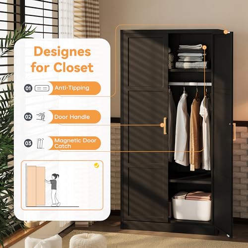 INTERGREAT Metal Wardrobe Cabinet with Hanging Rod, 72" H Metal Clothing Storage Cabinets with Adjustable Shelves and 2 Doors, Black Armoire Wardrobe Closet for Bedroom, Laundry Room, Cloak Room - Image 5