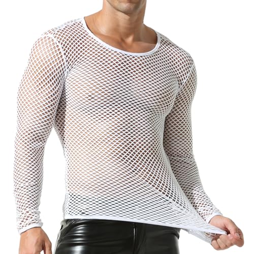 DTODWW Men's Mesh Shirts Fishnet Tank Top T-Shirts See Through Sexy Round Neck Sexy Muscle Crop Tee …