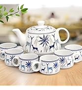 The Earth Store Handcrafted Ceramic Stag Blue Tea Cup Set with Kettle Microwave and Dishwasher Sa...