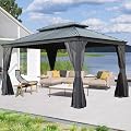 Domi 10’ x 14’ Outdoor Hardtop Gazebo, Upgraded Metal Gazebo with Galvanized Steel Double Roof, Heavy Duty Canopy Permanent Pavilion for Patio Lawn and Garden, Curtains and Netting Included, Grey