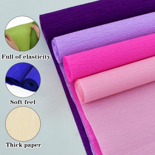 Image of BEISHIDA Purple Pink Crepe Paper Roll, 4 Rolls Crepe Paper Sheet for Craft