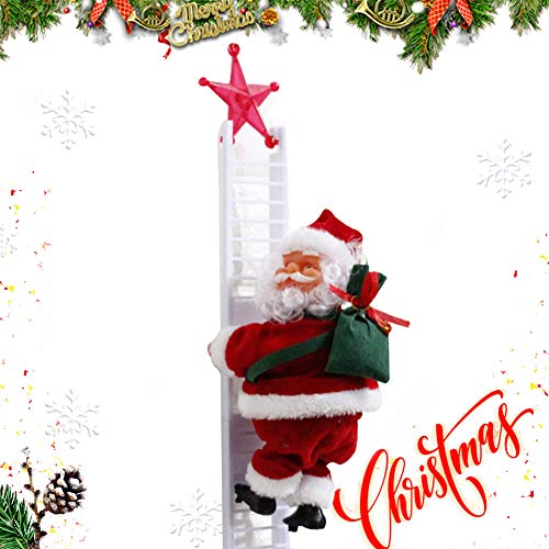 Santa Climbing Ladder Electric Santa Claus Climbing Rope Ladder Decoration, Christmas Super Climbing Santa Plush Doll Toy for Hanging Ornament Tree Indoor Outdoor Decoration