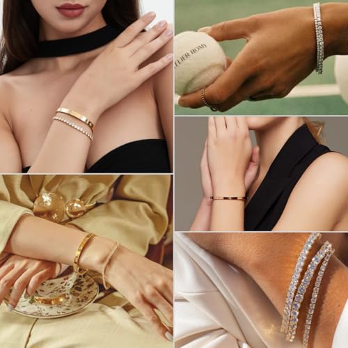 18K Gold Plated Dainty Tennis Bracelets Set 4mm/6mm Love Bangle Bracelets with 3mm/4mm Cubic Zirconia Classic Tennis Bracelet| Gold Bracelets for Women | Size 6.5/7/7.5 Inch4