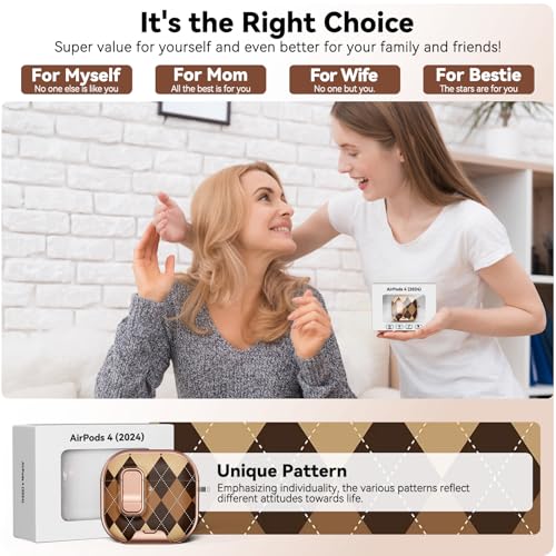 Image of for AirPod 4 Case, with Safty Lock & Phone Stand for Floral AirPod 4 Generation Case Cover for Women Girly, iPod 4 Cases with Keychain & Cleaner Kit -Brown Maillard Pattern