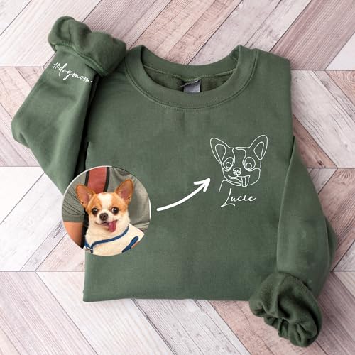 DILYPOD Personalized Embroidered Dog Mom Sweatshirt, Custom Line Art Portrait Dog Sweatshirt, Pet Name Sweatshirts Women, Dogs Mom Hoodie, Customized Pet Lover Gifts, Mothers Day Christmas Birthday2