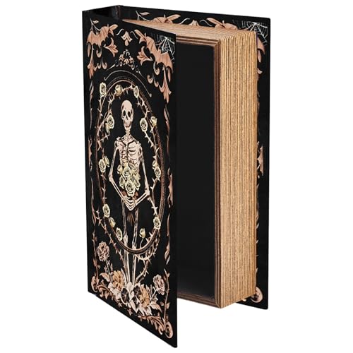 PRESSINART Caixa de livros de Halloween caixas de armazenamento de livros falsos padrão vintage de caveira e flores organizadores de armazenamento de 9,1 x 5,9 x 2 polegadas para jóias lembranças de