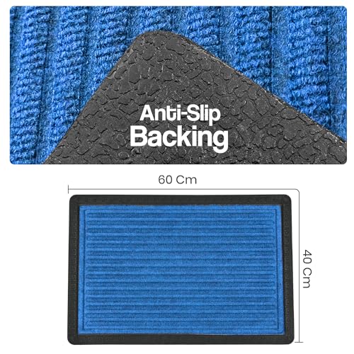Image of Yellow Weaves 2 Pcs Door Mat for Home Entrance, Outdoor Rubber Mat - Non-Slip, Anti Skid Foot Mat, Dirt Trapper, Heavy-Duty, Weather-Resistant, Waterproof Doormat (40x60cms, Stripe, Blue Color)