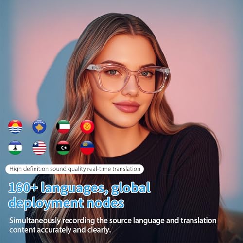 Image of Smart Glasses for Women, AI Translation Bluetooth Glasses, Real-Time Translator, Open Ear Blue Light Filtering Lenses, Supports 165+ Languages, language translator for Traveling Learning(Clear) | Real-Time Translation, Open-Ear Sound Blue Light Filtering Lenses, Supports 165+ Languages, Ideal for Traveling Learning