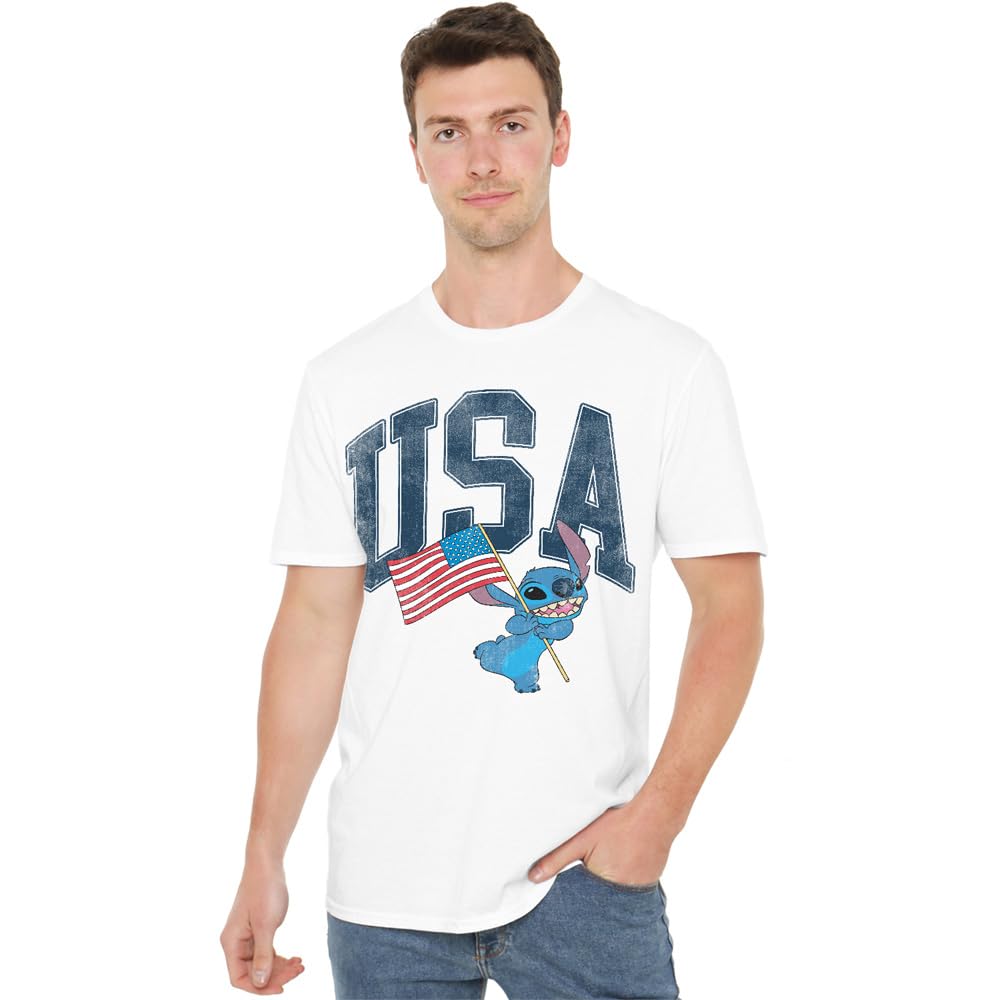 Disney LILO & Stitch USA Unisex T Shirt, White, Medium