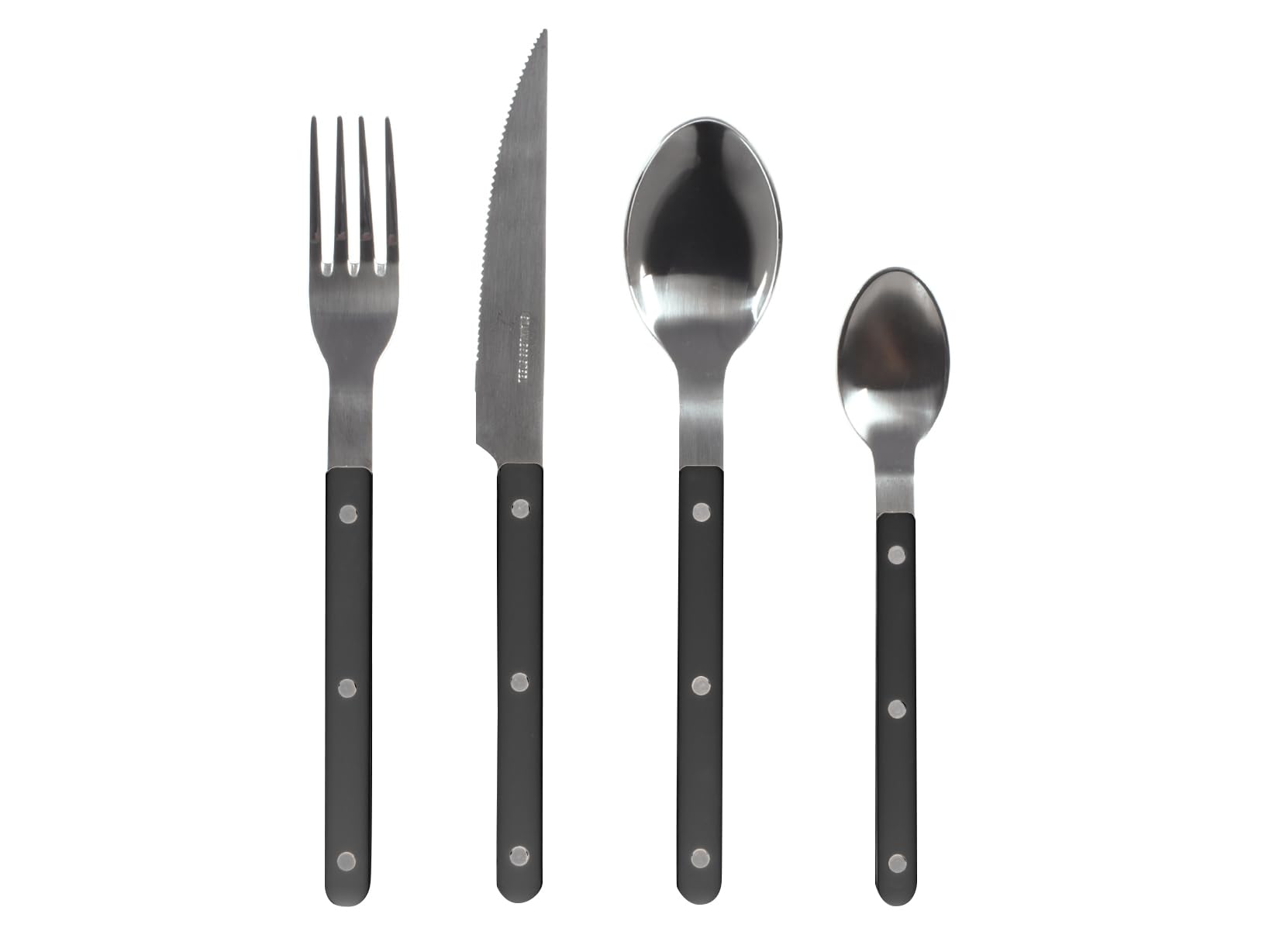 H&H Servizio 24 Posate Tavola Invictus in Acciaio Inox, Manico in Plastica Nera – 6 Cucchiai, 6 Forchette, 6 Coltelli, 6 Cucchiaini – Lavabili in Lavastoviglie