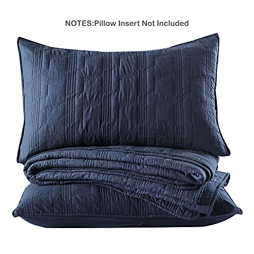 100% Cotton Quilt Set King Size, Navy Blue Pre-Washed 3-Piece Bedspread Coverlet Set, Cozy Lightweight Stitching Decorative Bedding Cover With 2 Shams In Geometric Pattern Rustic Style For All Season #TOP5