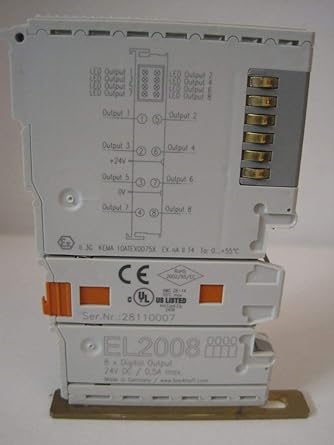 BECKHOFF EL2008 0.5 AMP, 1-Wire System, 24 VDC,25 to +60 Degree C, 8 Channel, Digital Output Terminal, IP20