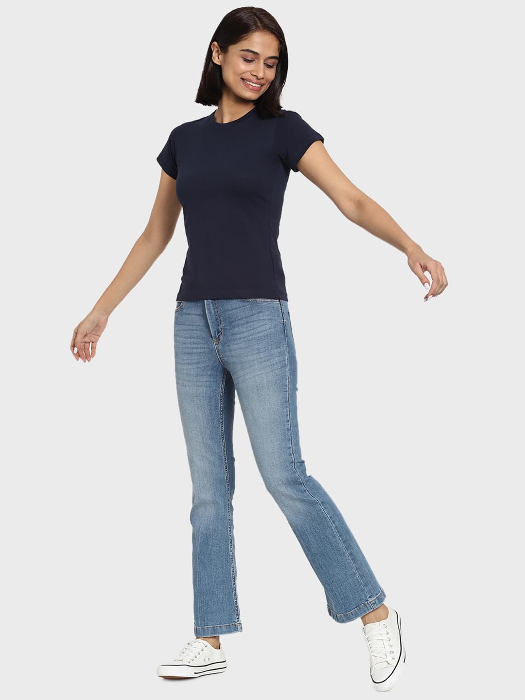 Bewakoof 243240_BK - Camiseta de manga corta con cuello redondo para mujer (paquete de 1)