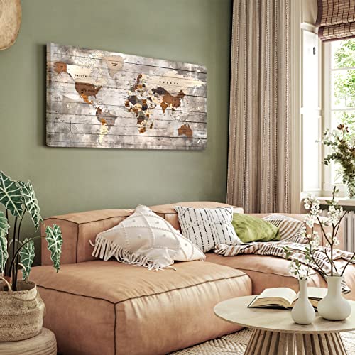 Gugika World Map Canvas Wall Art For Living Room, Maps Of The World Picture For Office, Large Vintage Old Decor For School Classroom, Print Painting Decoration, Size 40X20 Inches #TOP3