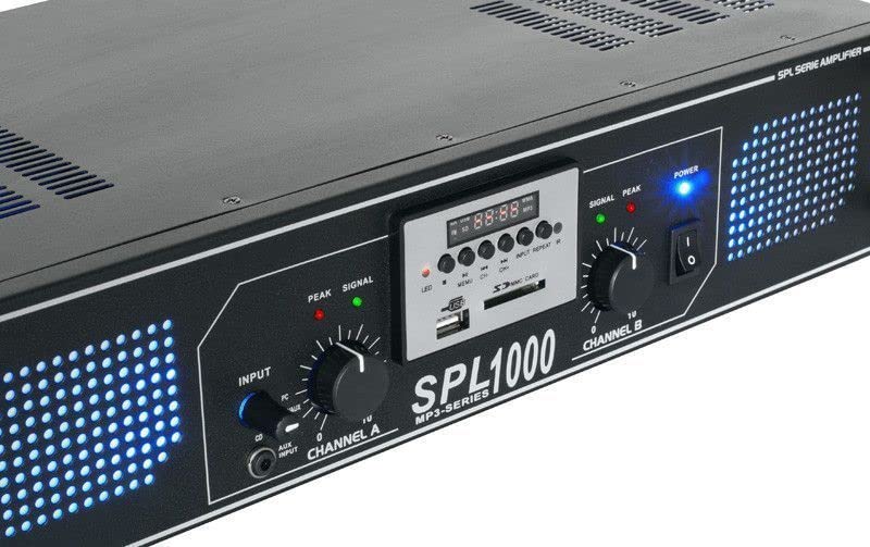 Amplificateur Professionnel Skytec SPL1000 - 2x500W 4 Ohm - Entrées RCA/Jack - Rack 19"