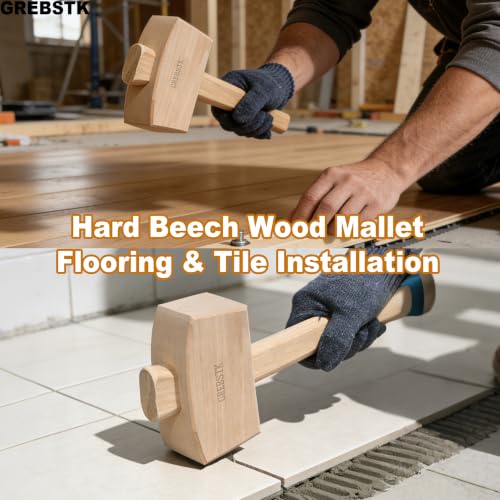 Image of GREBSTK Polished Solid Beech Wood Mallet for Home Bartending & Workshop | Polished oiled finish, stain & moisture resistant, wipes clean with ease, smooth comfortable grip, durable protective coat