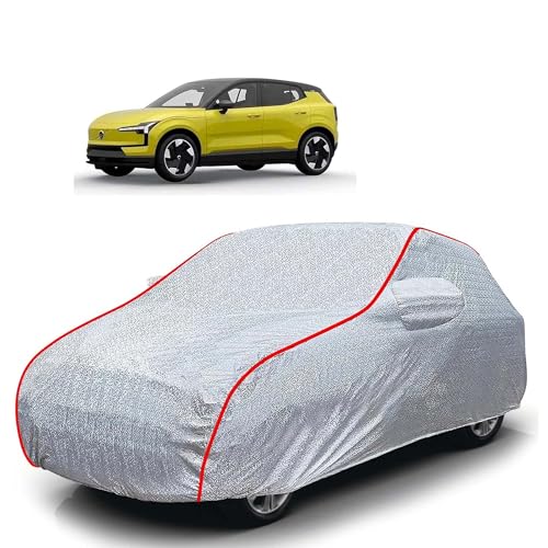 Image of Sulfar 100% Waterproof Car Body Cover Compatible with Mirror for Volvo X 30 (Triple Stitched, Full Bottom Elastic, Magic Silver with Red Piping)