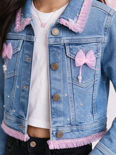 Image of Girls Full Sleeve Solid Crop Denim Jacket