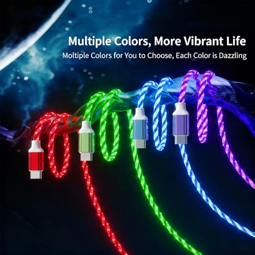 Image of AYI USB C to A Charging Cable 3.3ft, LED Glowing Starry Sky Light-Up Cord, PVC Tangle-Free Fast Charging Cable with Smart Chip, Data Transfer Sync Cord for USB-C Devices, Red.
