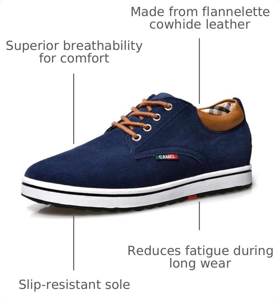 Image of BMINFEE Height Increasing Shoes Men's Taller Height Elevator2.4 Lace-up Flannelette Cowhide Leather Lightweight Casual Walking