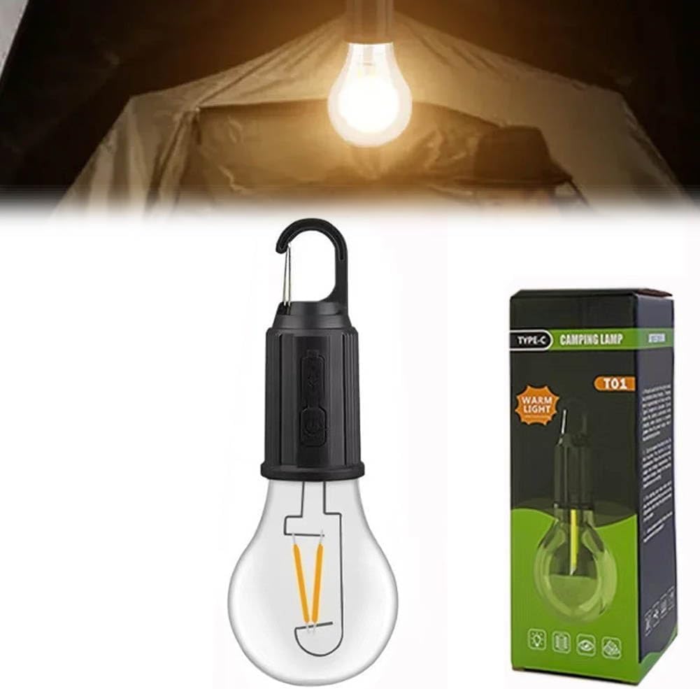 Outdoor Camping Hanging Type-C Charging Retro Bulb Light,Rechargeable Tungsten Light Camping Lights Bulbs for Tent,LED Tent Lamp,Hanging Tent Light Bulbs with Clip Hook,for Emergency,Fishing (A)
