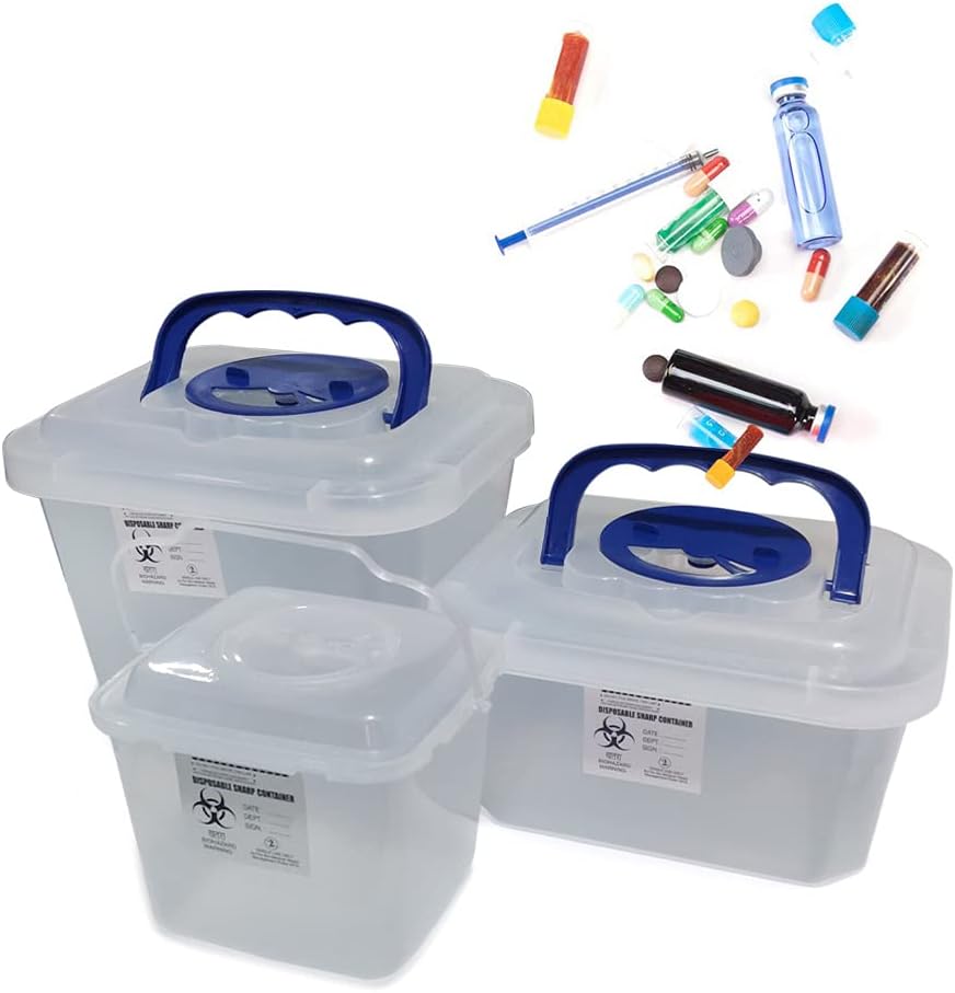 PENTAMED Sharps Containers | Biohazard Needle and Syringe Disposal | Glass Waste and Metallic Implants | Bio-Medical Sharps Container Puncture Proof Box (5.5, 2)
