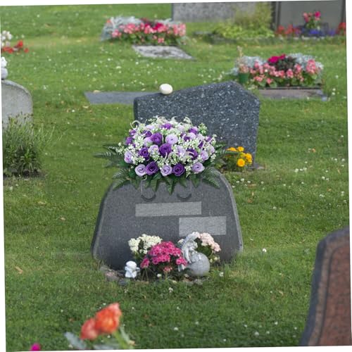 Headstone Flower Saddle, 26x14 Inch Silk Cemetery Flowers for Grave, Lifelike Purple Rose Grave Decorations for Cemetery Flowers for image 5