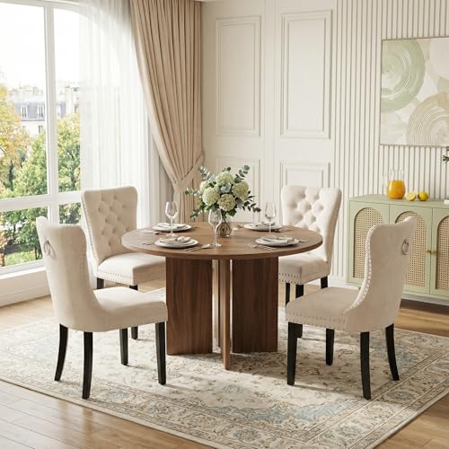 YU YUSING Lot de 4 Chaises de Salle à Manger Capitonnées en Velours, Chaises de Cuisine Rembourrées en Bois Massif avec Pieds en Chêne, Chaise Salon Design...