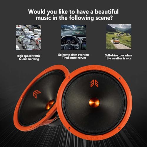 Image of MX80P1 Loudspeaker 8 Inch Midrange 480 Watts 4 Ohms Orange Dust Cap, Premium Quality Audio Door Speakers for Car or Truck Stereo Sound System, Orange (2 Speakers)
