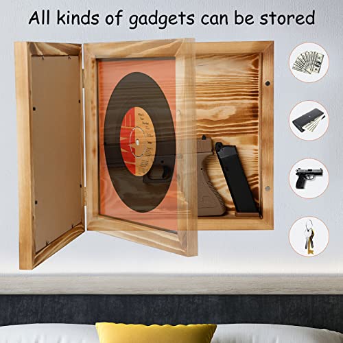 Aolamegs Hidden Gun Shelf, Concealment Wooden Picture Frame For Pistols Handgun Valuables, Indoor Hidden Gun Storage Wall Decor With Magnetic Door, 11.8" X 11.8" #TOP1