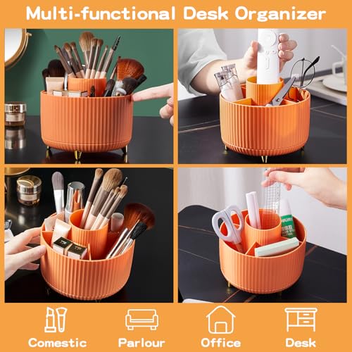 Image of fanado 360 Rotate Makeup Brush Holder Organizer, Makeup Organizers Countertop, Makeup organization and Skincare Storage for Vanity, Desktop, Bathroom (Orange)
