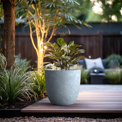 Image of Kante Blue Gray Concrete Planter 18 inch Dia All-Weather Round Large Pot