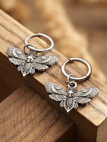 HAQUIL Gothic Deathhead Hawkmoth Skull Dangle Drop Earrings for Women, Goth Skull Memento Mori Jewelry Gift2