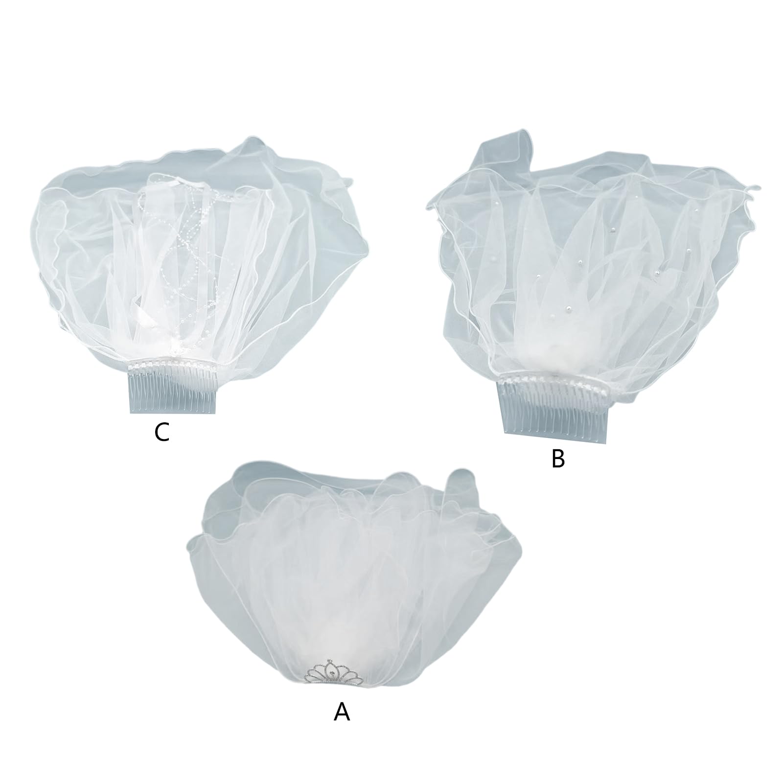 Velo da Sposa da Donna Lungo in Tulle con Perle e Pettine Fisso per Accessori per Feste di Matrimonio