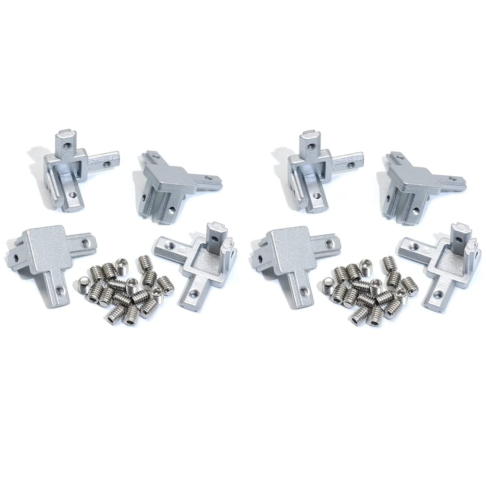 Jnchdghwa Silver 8Pc 2020 Series 3 Way End Corner Bracket Connector For European Standard 6Mm T Slot 20 X 20Mm Aluminum Extrusion Profile