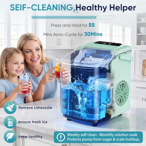 Image of DUMOS Ice Maker Countertop, Ice Machine with Portable Handle, Basket and Scoop, 26lbs Daily, 9 Bullet Cubes in 6-8 Mins, Auto-Cleaning for Home, Kitchen, Office, Outdoors, RV Camping