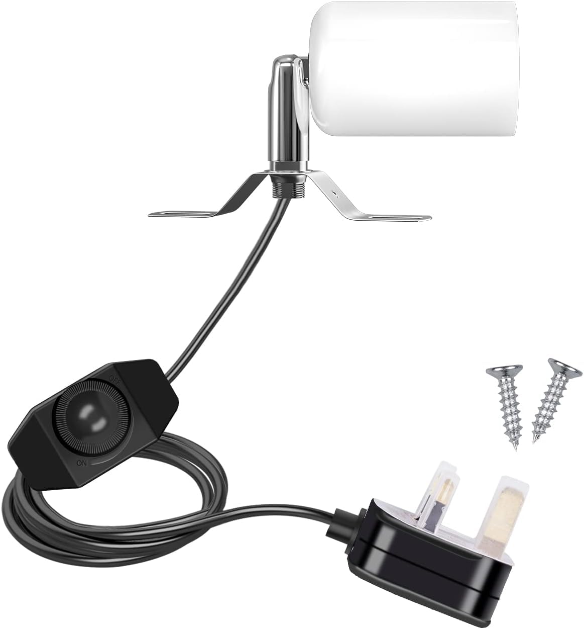 Ceramic Reptile Heat Lamp Holder with Dimmer Switch, E27 200W 180°Rotatable Lamp Socket and Heating kit for Pets 1.8 Meters UK Plug AC 220-240V (NO Bulbs)