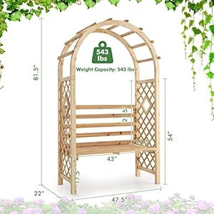 Giantex 81in Garden Arch with 2-Person Bench, Wooden Garden Arbor Archway Trellis for Climbing Plants, Outdoor Wedding Arches Patio Trellis Pergola for Ceremony Party Lawn Backyard, Load 543 lbs Giantex 81in Garden Arch with 2 Person Bench Wooden Garden Arbor Archway Trellis for Climbing Plants Outdoor Wedding Arches Patio Trellis Pergola for Ceremony Party Lawn Backyard Load 543 lbs