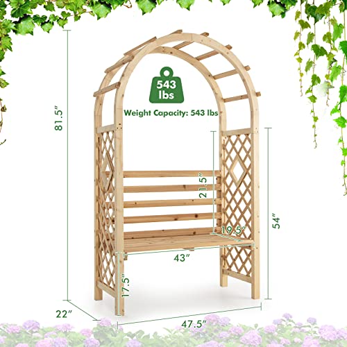 Giantex-81in-Garden-Arch-with-2-Person-Bench-Wooden-Garden-Arbor-Archway-Trellis-for-Climbing-Plants-Outdoor-Wedding-Arches-Patio-Trellis-Pergola-for-Ceremony-Party-Lawn-Backyard-Load-543-lbs Giantex 81in Garden Arch with 2 Person Bench Wooden Garden Arbor Archway Trellis for Climbing Plants Outdoor Wedding Arches Patio Trellis Pergola for Ceremony Party Lawn Backyard Load 543 lbs