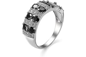 925 Sterling Silver Black Ring with Full Diamond for Women