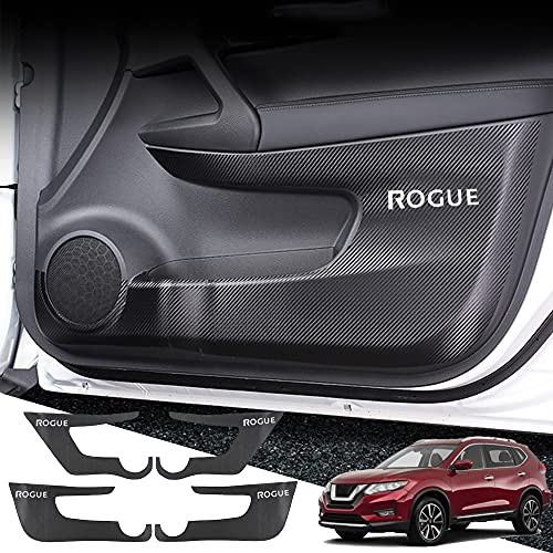 Great-luck Leather Door Anti Kick Pad Stickers Custom Interior Accessories Side Edge Film Protector Stickers 4 pieces/set(Carbon Fiber) for Nissan Rogue(2014 2015 2016 2017 2018 2019 2020)