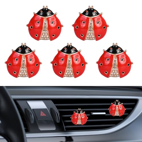 Image of 5PCS Ladybug Car Decor, Bling Lady Bug Air Freshener Vent ClipsCar Accessories Decoration for ,Reusable Essential Oil Diffuser, Universal for Most Cars (Red)