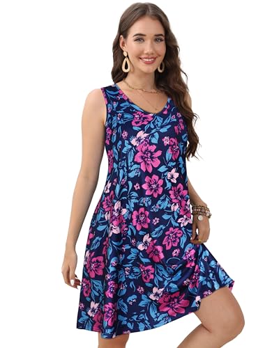Image of CHICGAL Womens Summer Dresses Casual Sleeveless Loose T Shirt V Neck Sundress Swing Beach Cover Up with Pockets 2026